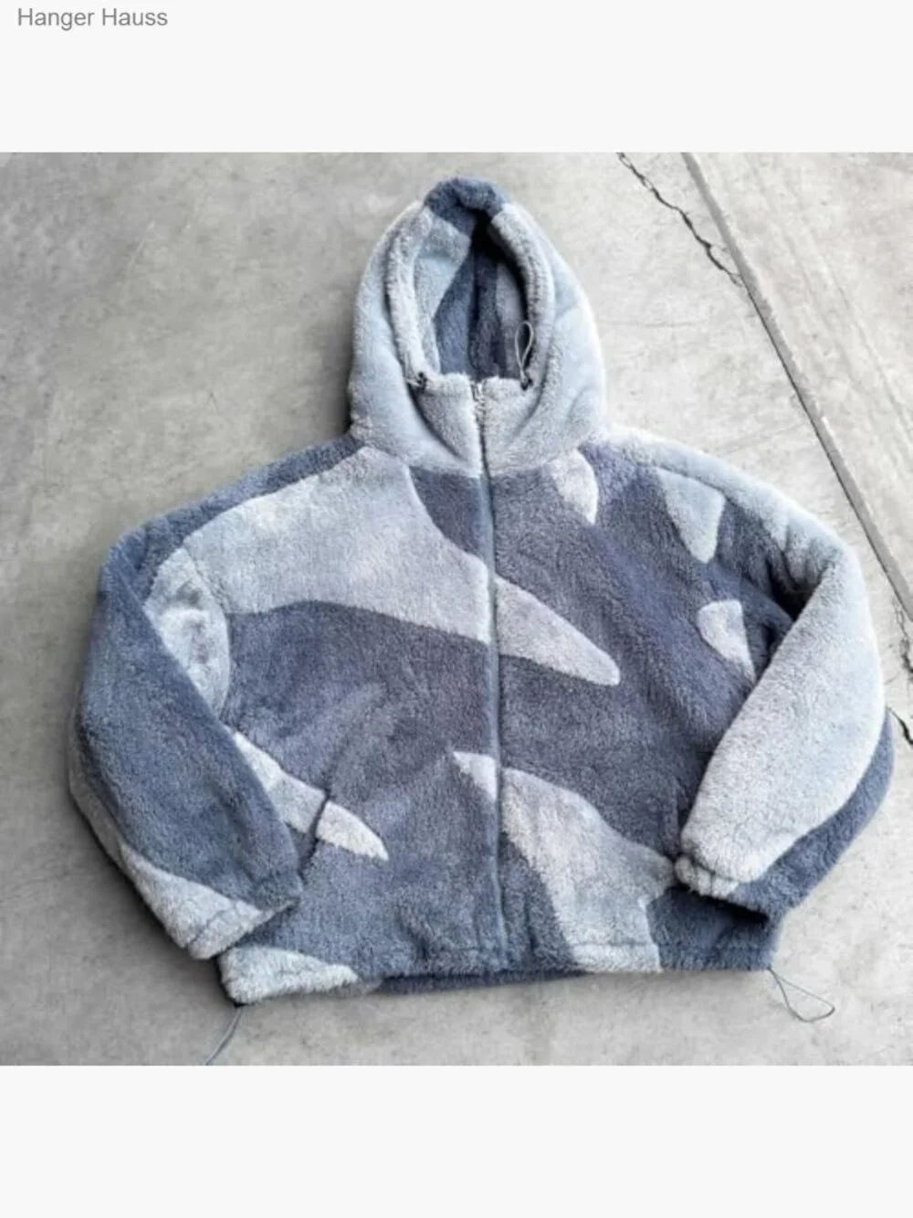 Fleece Hooded Jacket Zip Up Patchwork Streetwear Unisex Fluffy Sweatshirt_3